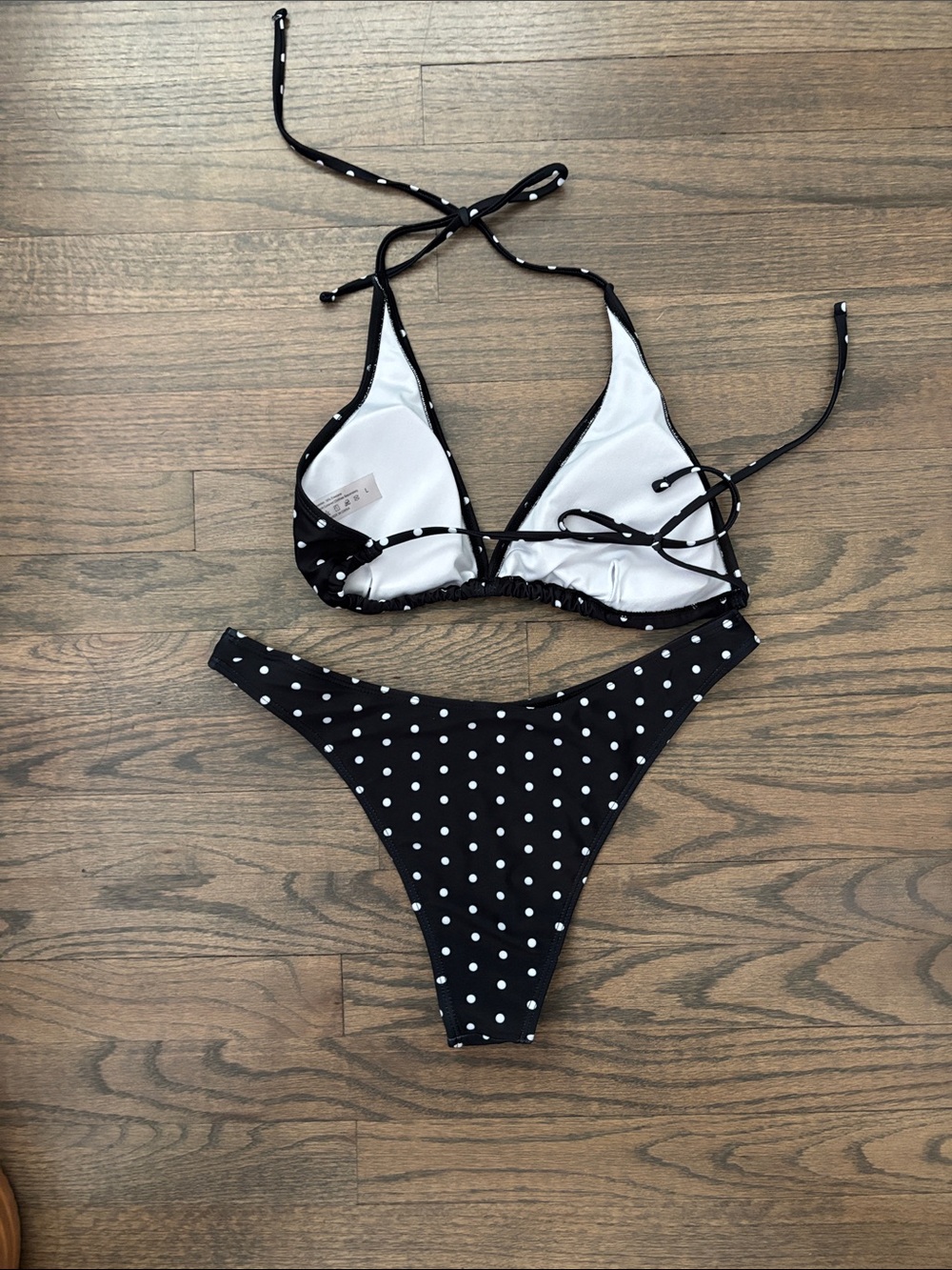 Black Polka Dot Halter Bikini Top & Bottom - Women Swim - Picture 8 of 9